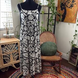 Sinsay Black & Cream Floral Adjustable Spaghetti Strap Boho Midi Maxi Dress